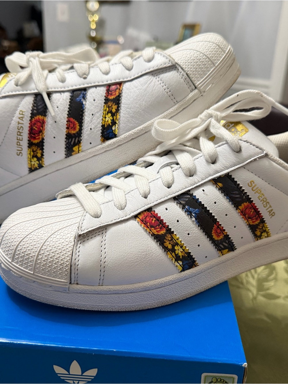 adidas White Sneakers with Floral Stripe Accents - Picture 2 of 9